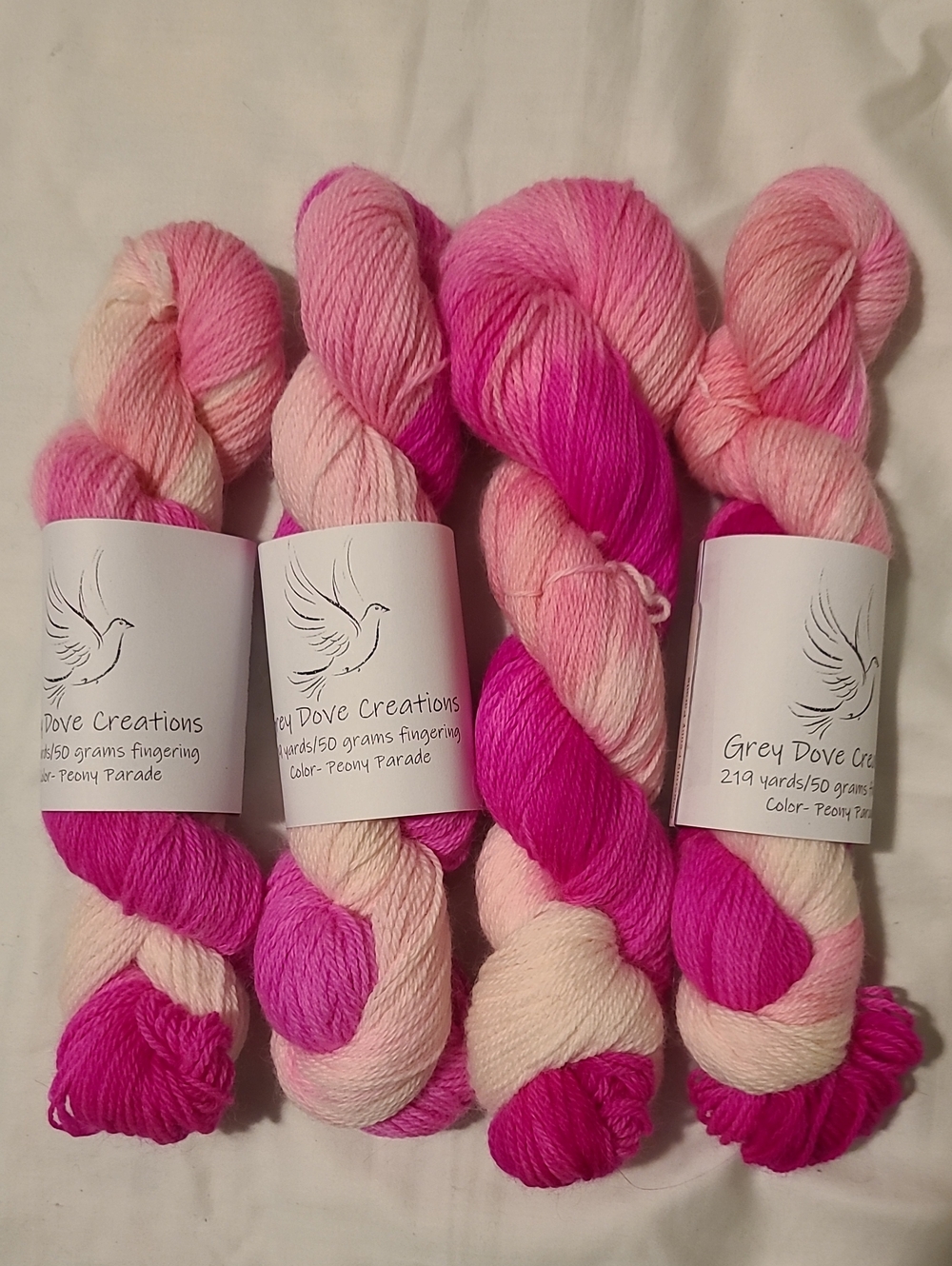 Grey Dove Creations Hand-Dyed Yarn, 4 Pk, Colorway Peony Parade,fingering